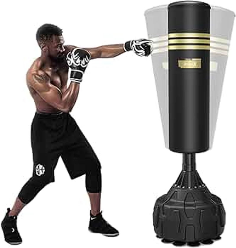 Dripex Sac de Frappe sur Pied 165 cm Sac de Boxe pour Adulte Punching Ball Autoportant avec 12/19 Ventouses Équipement pour Boxe, Kick-Boxing, Arts Martiaux, MMA