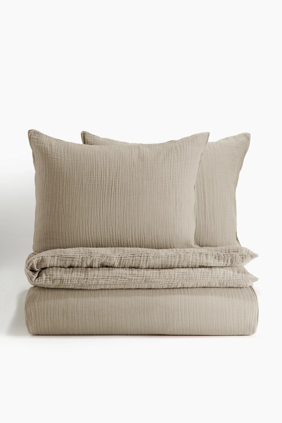 Parure de couette lit double en mousseline - Taupe clair - Home All | H&M FR