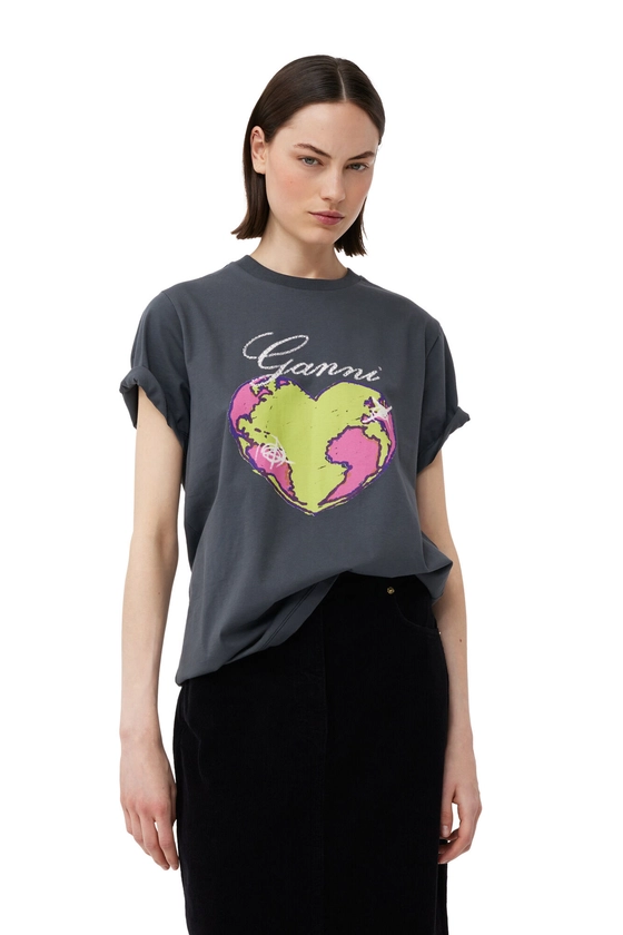 Volcanic Ash Grey Relaxed Heart T-shirt | GANNI NL