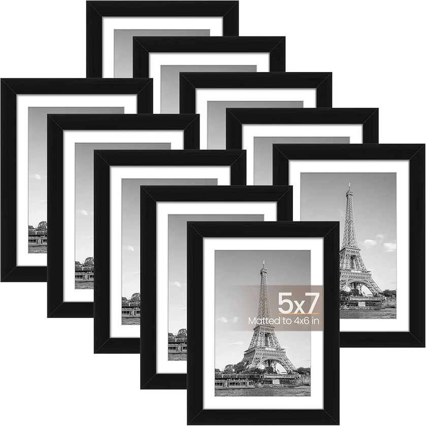 Amazon.com - upsimples 5x7 Picture Frame Set of 10, 4x6 with Mat or 5x7 Without Mat, Multi Photo Frames Collage for Wall or Tabletop Display, Black