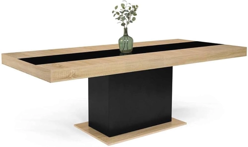 IDMarket - Table à Manger Extensible Rectangle Eden 6-10 Personnes Bois et Noir Bande Centrale Noire 160-200 cm