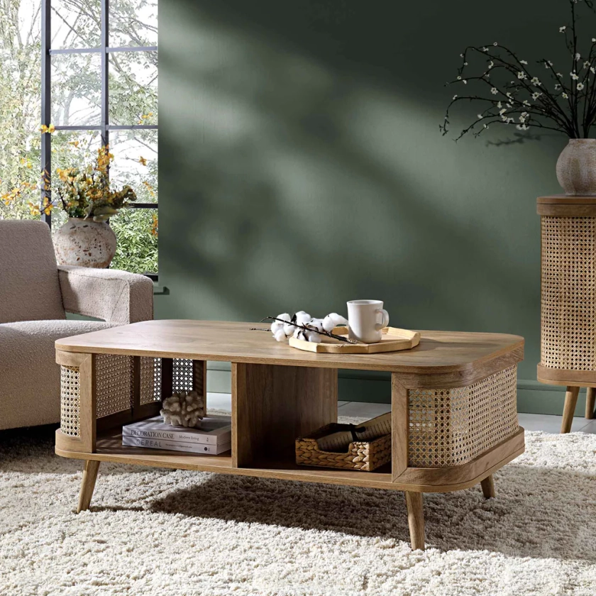 Izzy Curved Rattan Coffee Table, Natural