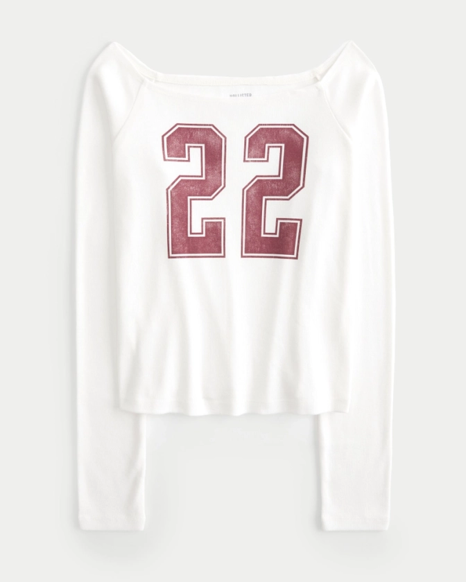 Women's Long-Sleeve Off-the-Shoulder USA Graphic Baby Tee | Women's Tops | HollisterCo.com