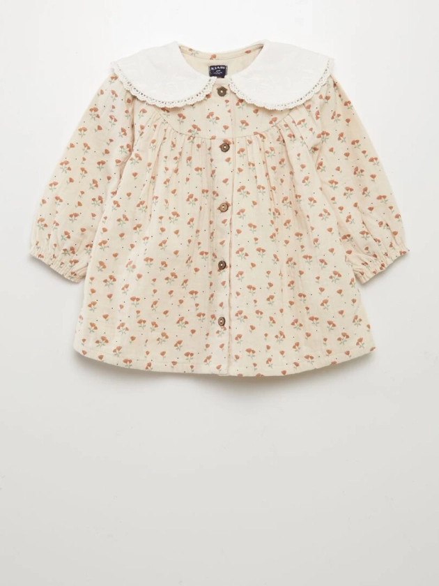 Robe fleurie en double gaze de coton avec col claudine