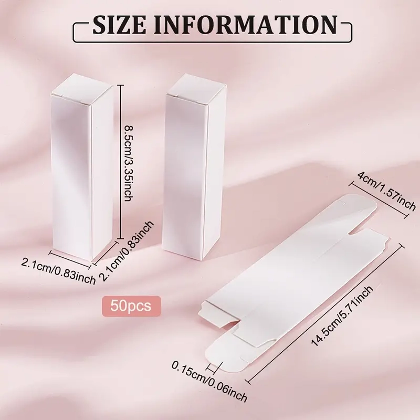 50pcs Cardboard Boxes For Lipstick Rectangle Jewelry Packaging White 2.1x2.1x8.5cm Small Business Supplies
