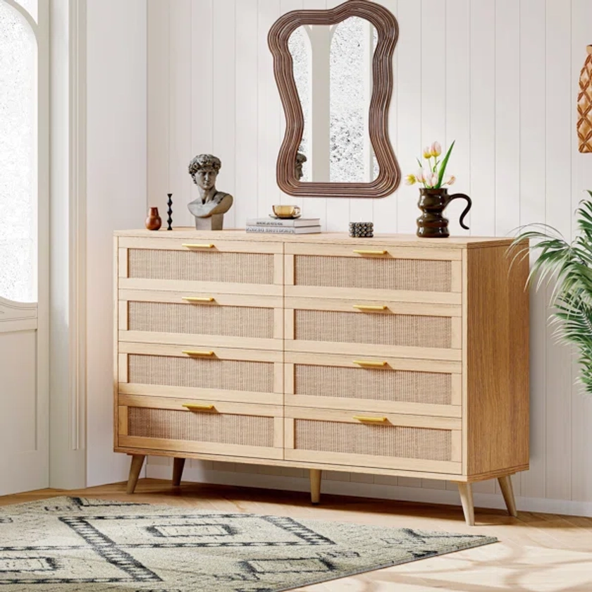 Abrienne 8 - Drawer Dresser, Chest of Dressers, Modern Wooden Dresser Chest with Golden Handles