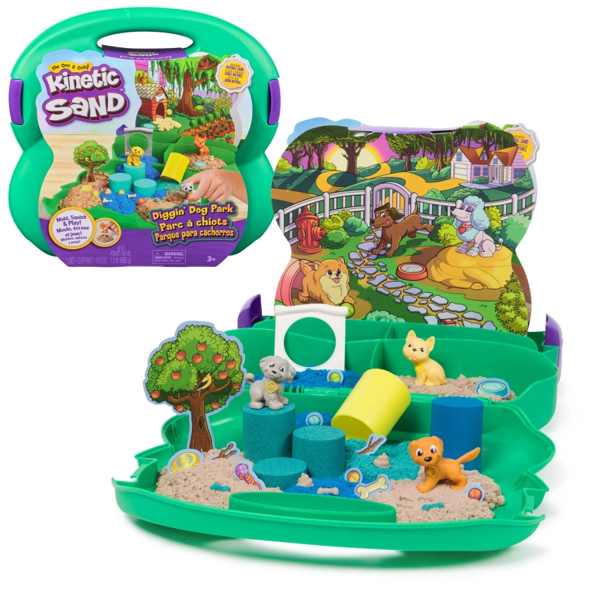 Kinetic Sand, Diggin’ Dog Park Set with 1.5lbs Play Sand & Tools