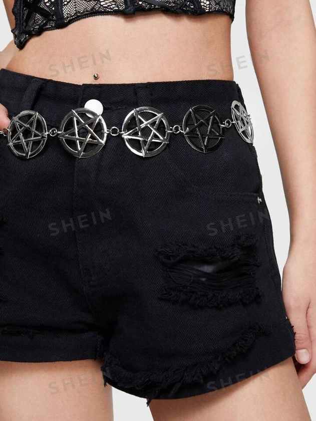 ROMWE Goth 1 Pieza Cadena De Cintura Estilo Gótico Oscuro Para Mujeres Con Pentagrama Decorativo Tallado Y Hueco, Adecuada Para Fiestas Y Uso Diario