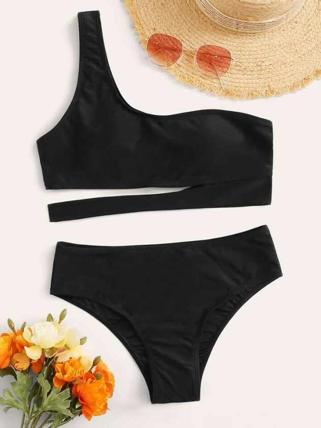 SHEIN Swim Summer Beach Cut-Out One Shoulder Bikini Swimsuit | SHEIN USA