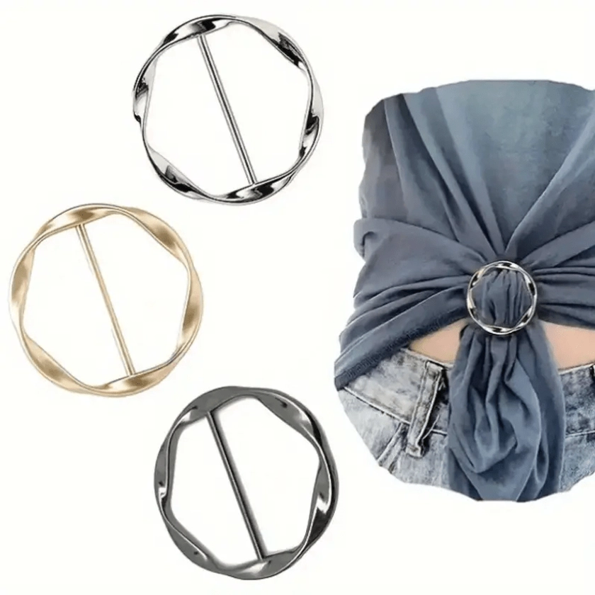 Classic Simple Boho Scarf Ring Clip Clothes T-Shirt Tie Metal Round Ring Stylish Monochrome Jewelry Accessories
