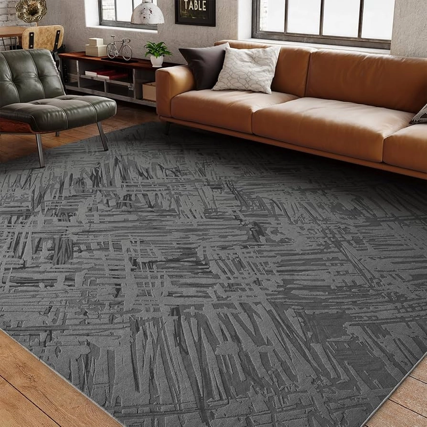 AMOAMI 3D Modern 8x10 area rugs Machine Washable Area Rug Non Slip Dark Grey Rugs for Living Room Super Soft Living Room Rug Room Decor Aesthetic Rugs for Bedroom,Office,Dining Room, Kids Playroom