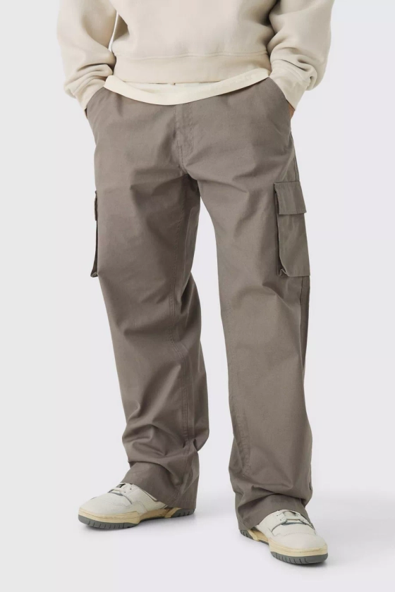 Relaxed Fit Ripstop Cargo Trousers With Popper Hem