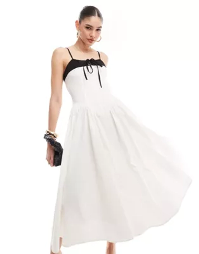 Extro & Vert corset top pleated midi dress in white | ASOS