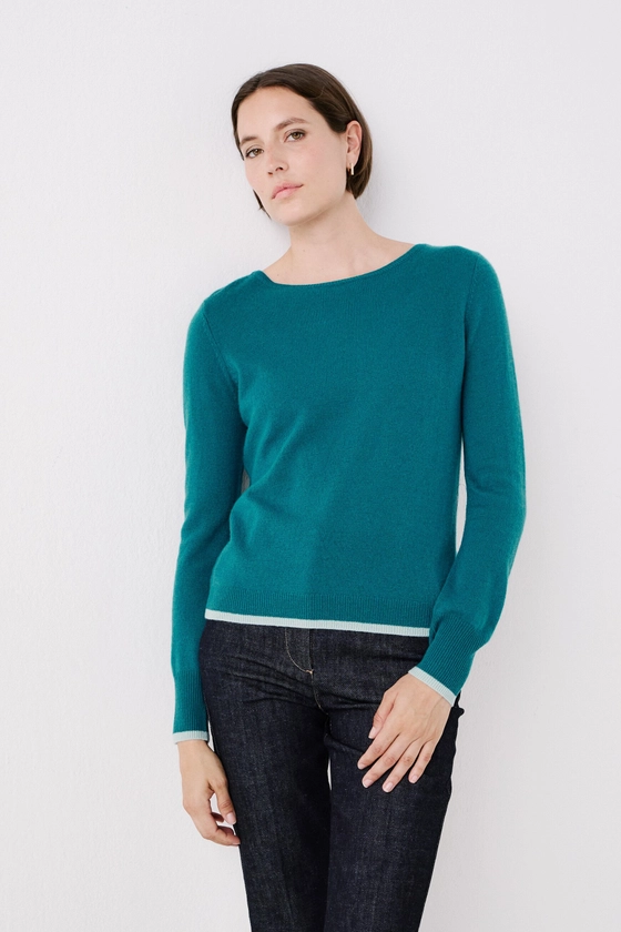 Pull mzoa 100% cachemire bleu turquoise femme