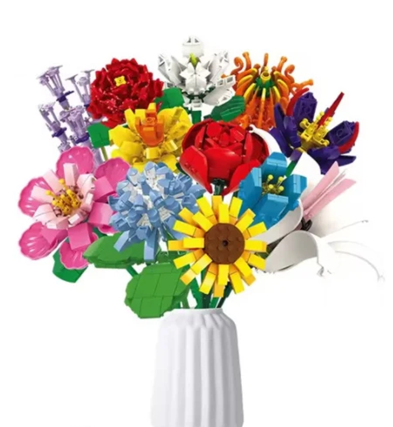 Lego flowers, fairy flowers, artificial flowers, room decoration, Mother's Day gifts, Valentine's Day gifts, birthday gifts, suitable for children, adults -1064PCS