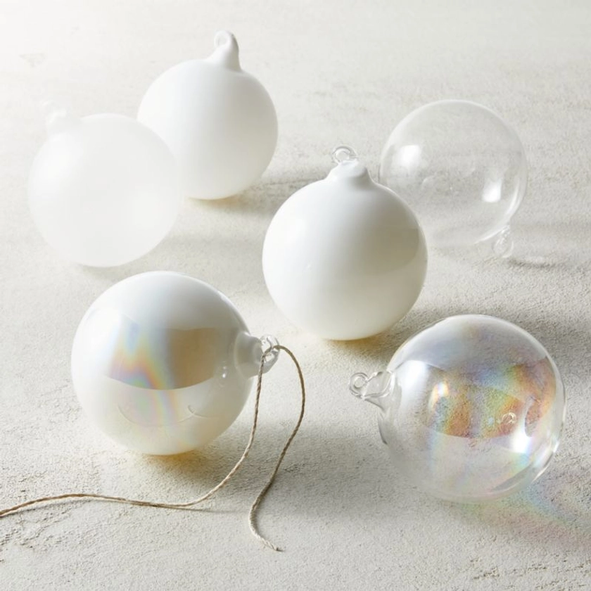 Winter Luster White Glass Christmas Tree Ornaments Set of 6 + Reviews | CB2