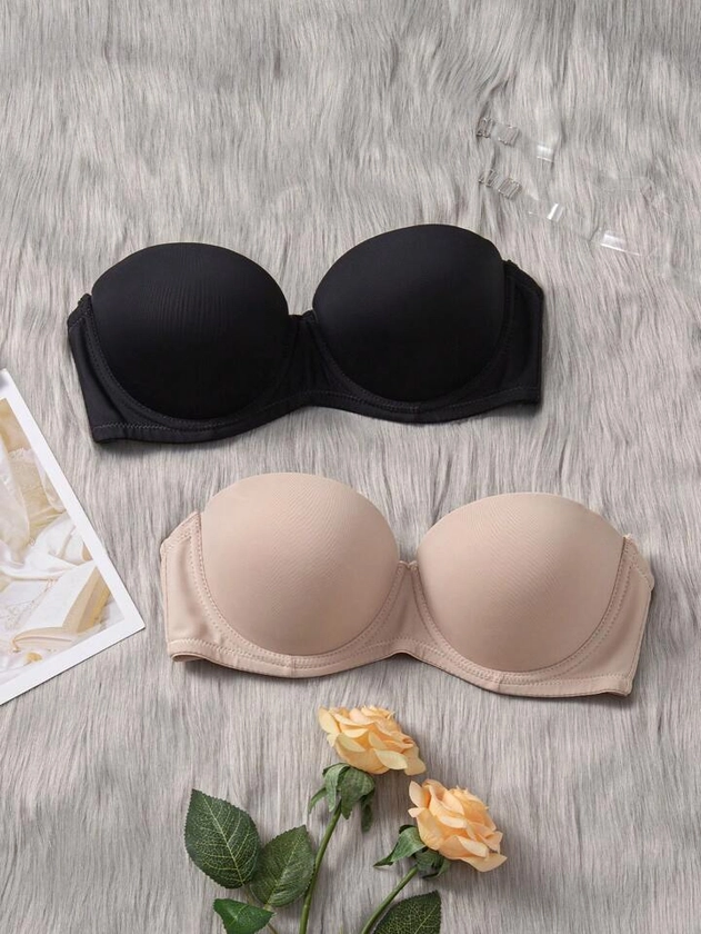 2pcs Solid Tube Underwire Bra | SHEIN USA