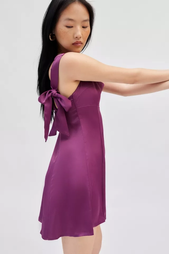 UO Bri Double Bow Satin Mini Dress