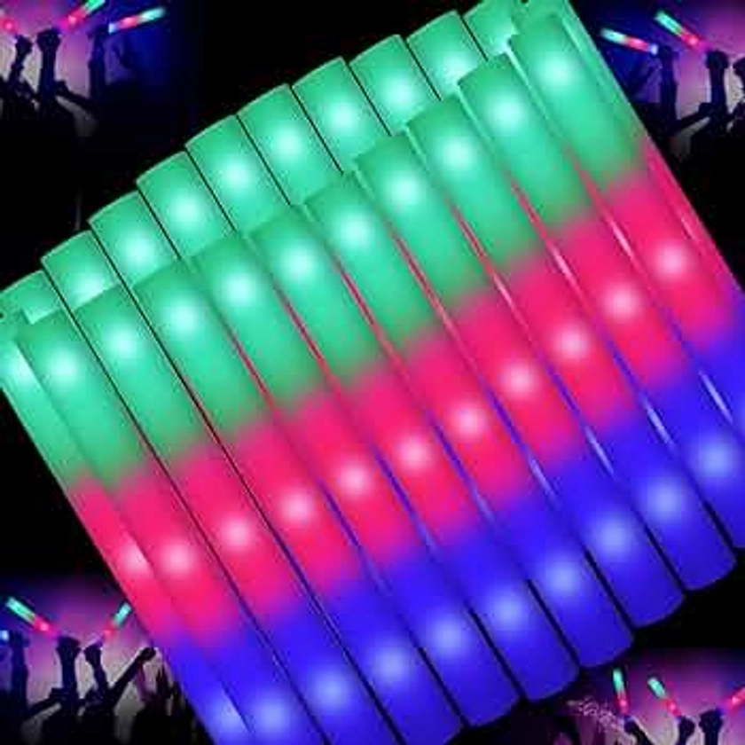 115 Pack LED Foam Sticks, Glow Sticks Bulk with 3 Modes Colorful Flashing, Glow in the Dark Party Supplies for Wedding, Raves, Concert, Camping, Sporting Events, New Year Carnival