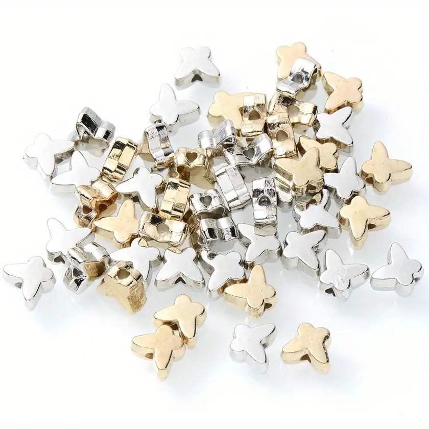 100pcs 5mm Mini Butterfly Shaped Plastic CCB Golden Silvery Beads For Jewelry Making DIY Necklace Bracelet Earrings Handmade Craft Supplies