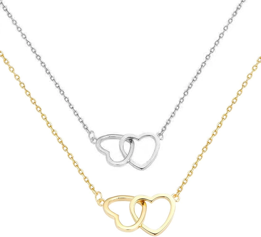 XAJEER Heart Necklace,2 Pieces Cute Adjustable Chain Necklace Clavicle Chain,for Women Teen Girls,for Engagement,Birthday,Wedding,Anniversary,Valentine's day(Gold and Silver)