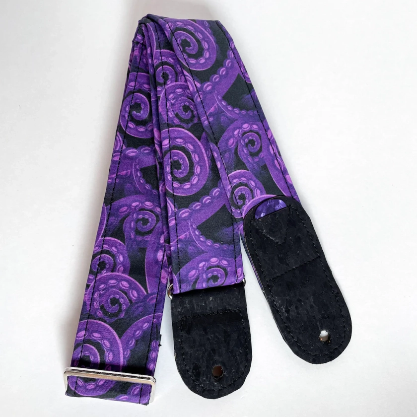 Octopus Tentacles Purple Guitar Strap | Handmade Adjustable Comfortable Vegan Guitar Strap with Guitar Pick Holders | Guitar player Gift