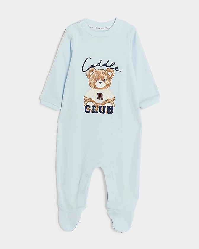 Baby boys blue bear sleepsuit | River Island