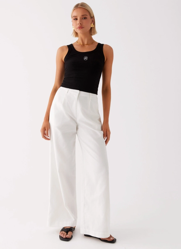 Heatwave Linen Wide Leg Pants - White