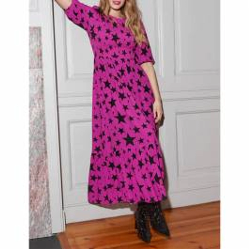 Pink Star Print Midi Dress