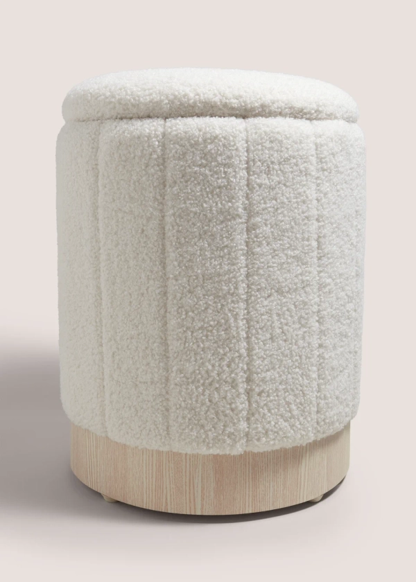 Cream Teddy Ribbed Pouffe