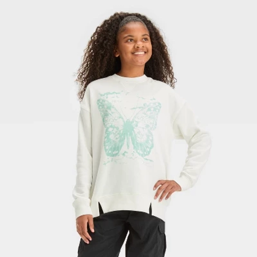 Girls' Oversized Crew Sweatshirt - art class™ Off-White XXL