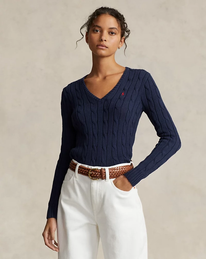 Pull col en V torsadé en coton pour femme | Ralph Lauren® BE