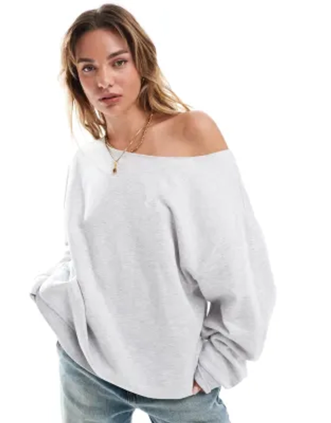 ASOS DESIGN off shoulder sweatshirt in ice marl | ASOS