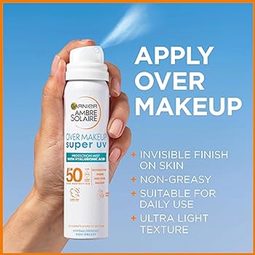 Garnier Ambre Solaire Sun Protection Over Makeup, Non-Greasy + Lightweight, With Hyaluronic Acid, Protection Mist SPF50, Super UV, 75ml