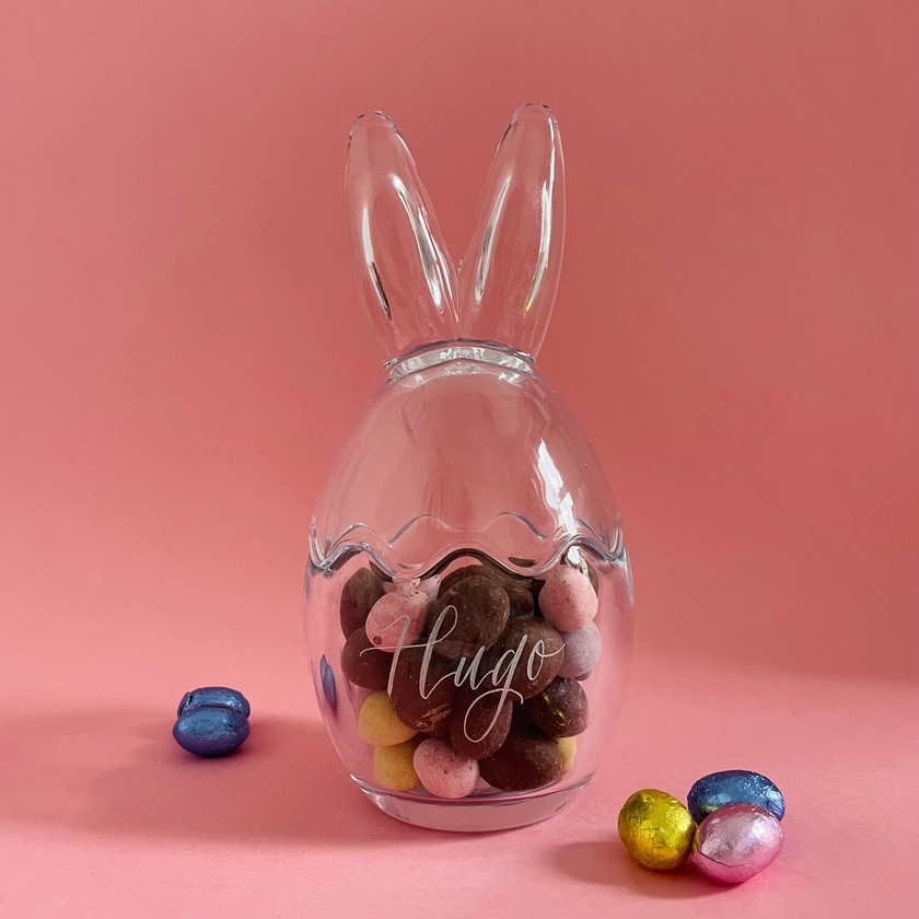 Hand-Engraved Personalised Glass Easter Bunny Jar — Leigh Calligraphy