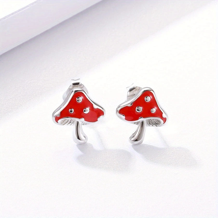 Cute Cartoon Red Mushroom Stud Earrings, Birthday Holiday Gift For Family And Friend