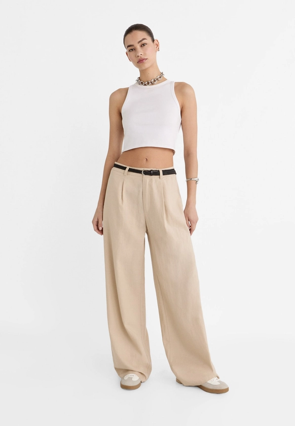 Pantalon en lin avec ceinture