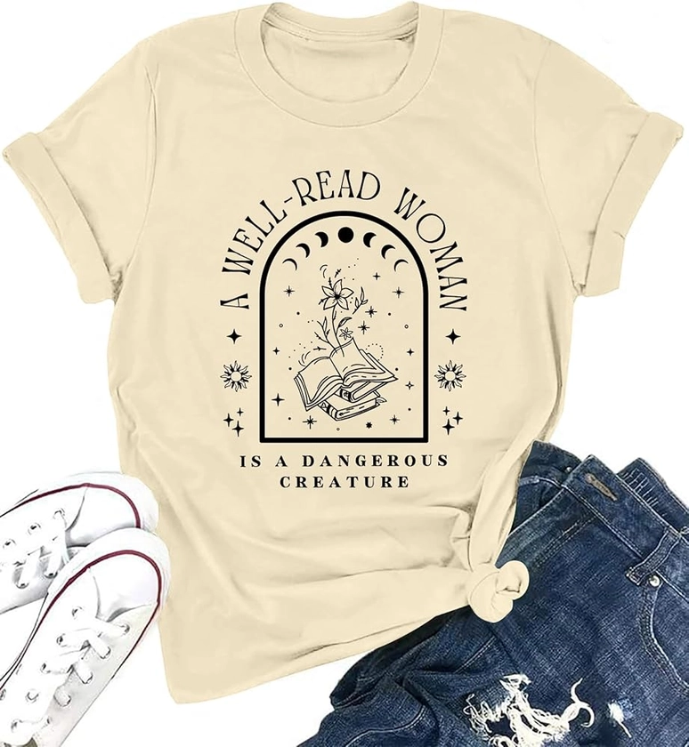 A Well Read Woman T-Shirt Women Reading Book Shirt Cute Book Lover Gift Vintage Graphic Tee Tops Funny Teacher Shirt