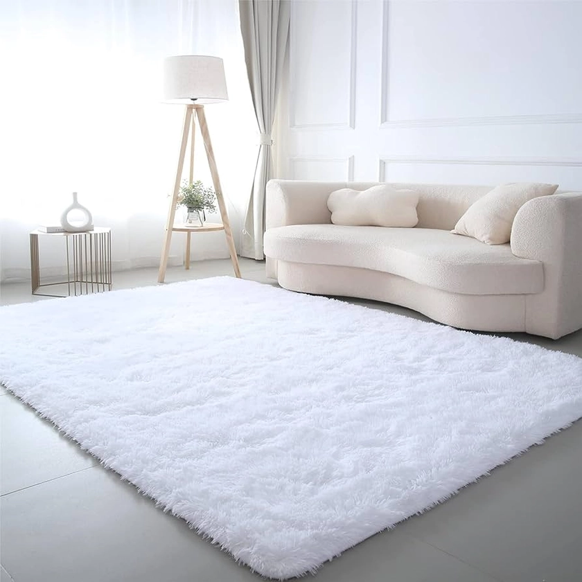 Amazon.com: CAIYUECS Ultra Soft Shag Area Rug for Indoor, Kids Bedroom Living Room, Non-Skid Modern Nursery Faux Fur Fluffy Plush Rugs for Home Decor (5x7 Feet, White) : Home & Kitchen
