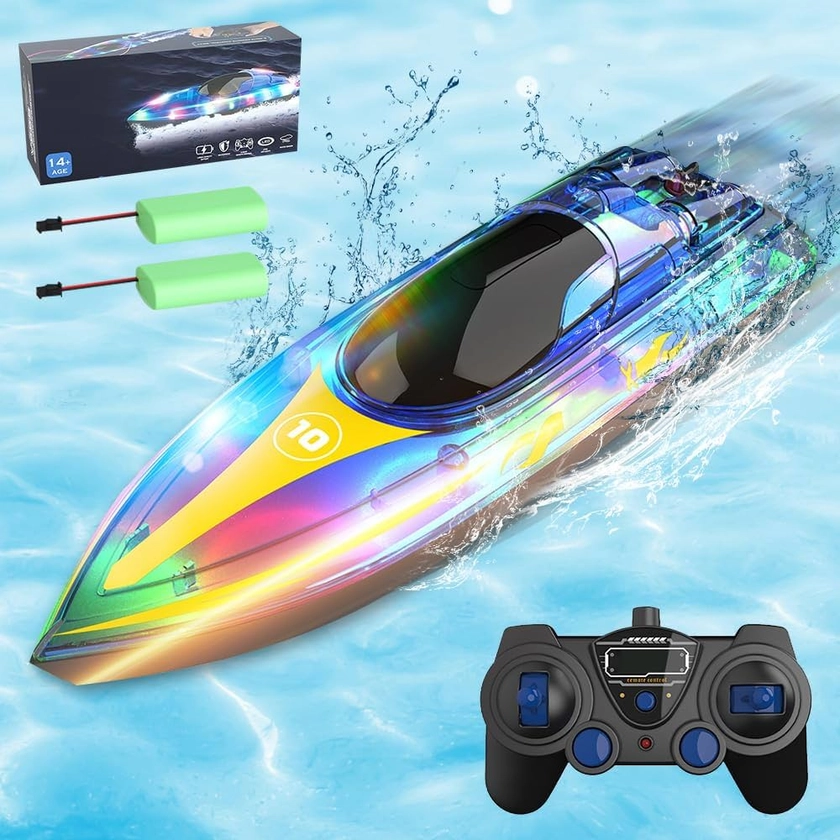 NAVESO Bateau Télécommandé, 2,4 GHz 15km/h Bateau RC, Haute Vitesse RC Racing Boat avec Lumière Éblouissante et 2 Batteries, Télécommandés Bateau RC pour Enfants et Adultes : Amazon.fr: Jeux et Jouets