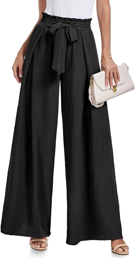 Lepunuo Wide Leg Pants for Women High Waisted Palazzo Pants Work Casual Flowy Tie Knot Trousers with Pockets