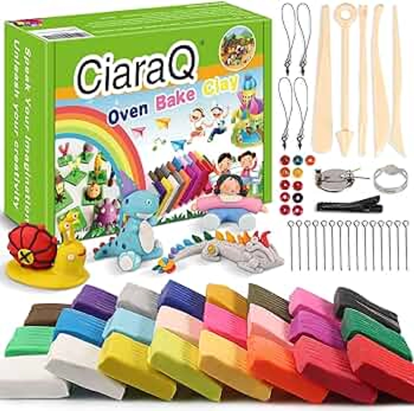 CiaraQ Polymer Clay-Oven Baked Modeling Clay with Sculpting Tools, 24 Colors, 1.2 lbs, Great Gift for Children and Artists.