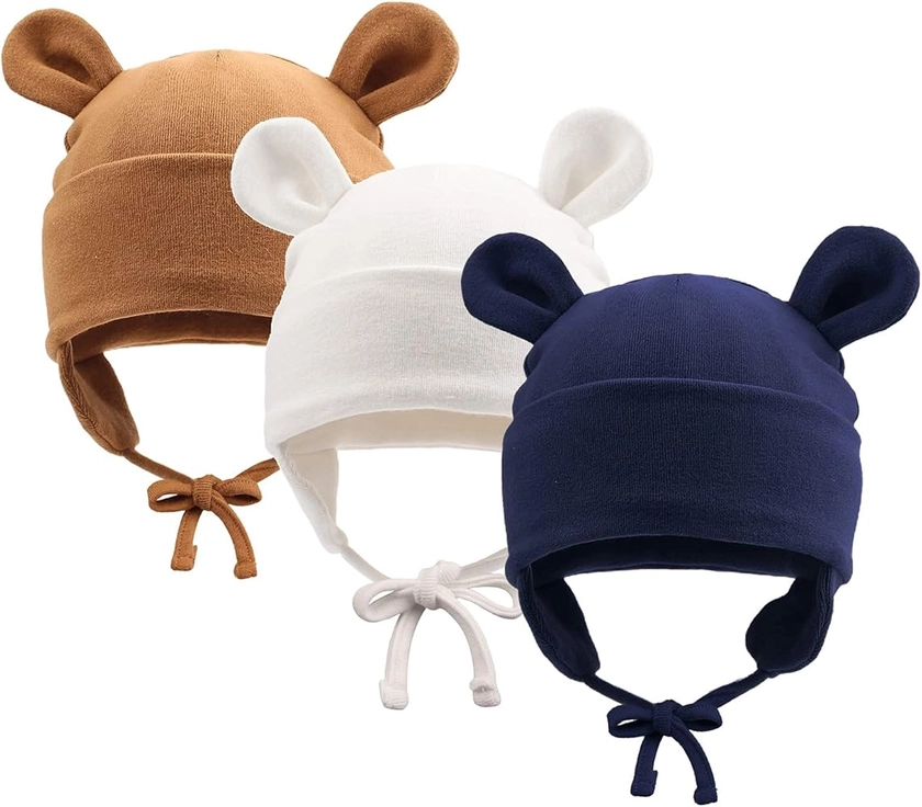 Coton Nouveau Né Bébé Chapeaux Ours Mignon Bonnet pour Naissance Bébé Garçon Fille Chapeau de Chaud Tête Oreille Visage Protecteur, pour Printemps Automne Hiver