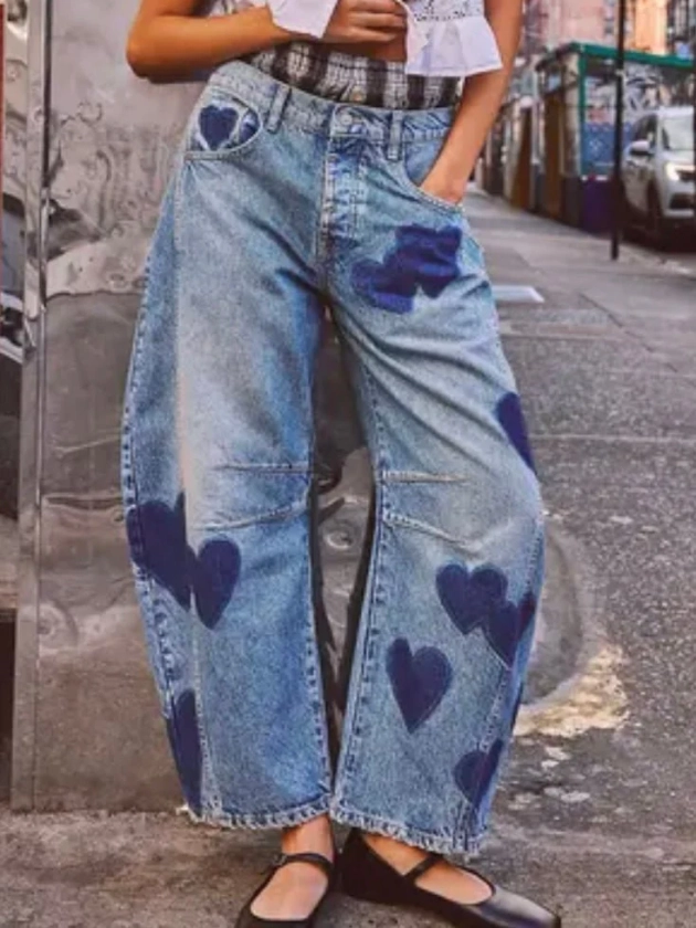Oversized hearts blue baggy jeans
