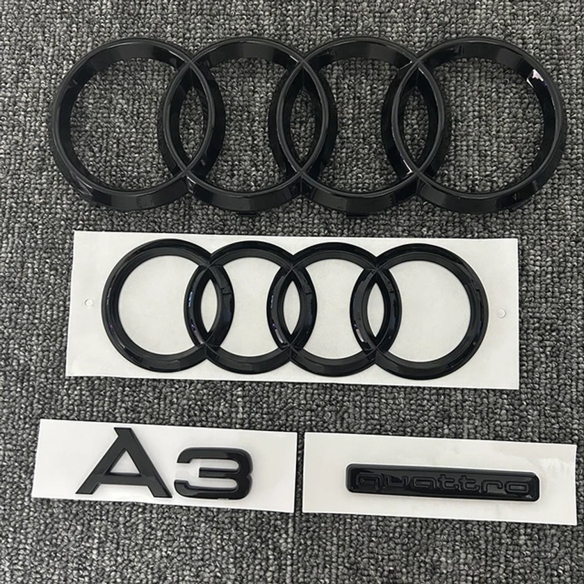 Emblème Autocollant ABS Noir pour Capot de Voiture, Grille de Capot Avant, Coffre Arrière, Danemark ge 1P A3 Mark 1P Quarrto pour AUDI 2010-2020, 2 Pièces, 4 Anneaux - AliExpress 