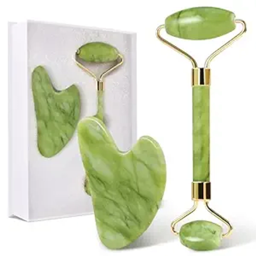 Gua Sha Facial Tools & Jade Roller Set for Skin Care, Reduce Puffiness and Improve Wrinkles, Guasha Tool for Face, Gua Sha Stone Self Care Gift for Woman Man