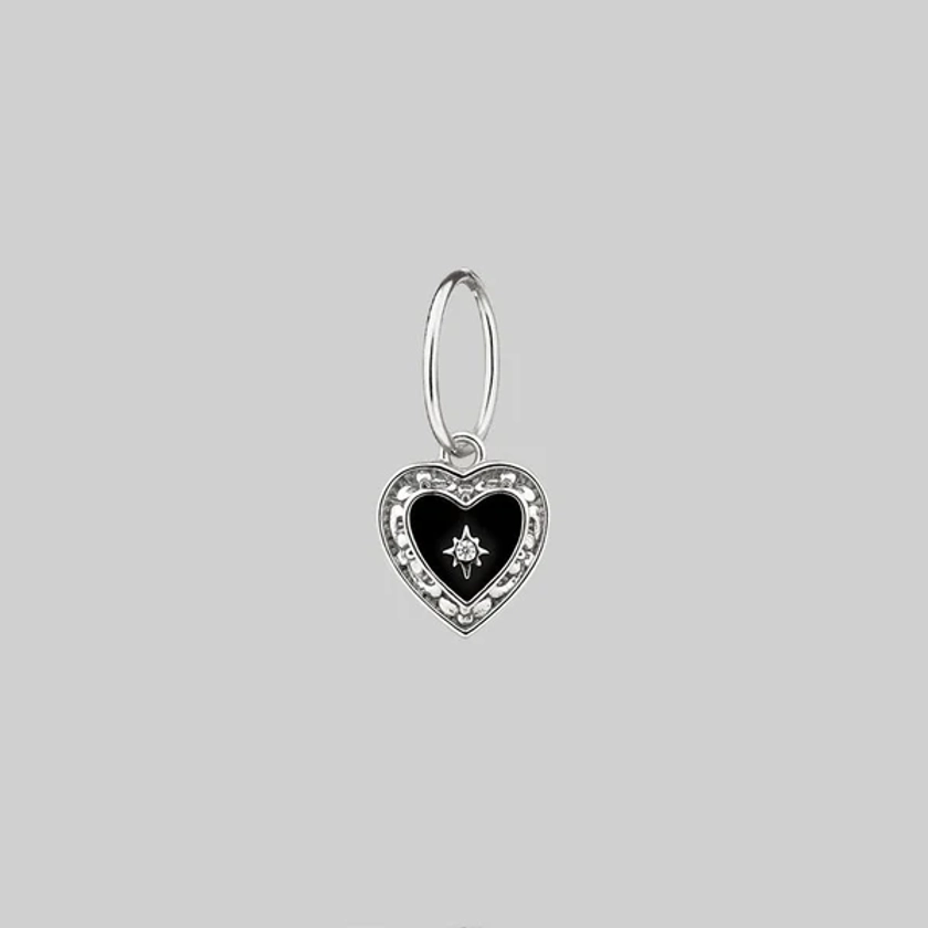 SOLEMN. Black Enamel Heart Hoop Earrings - Silver