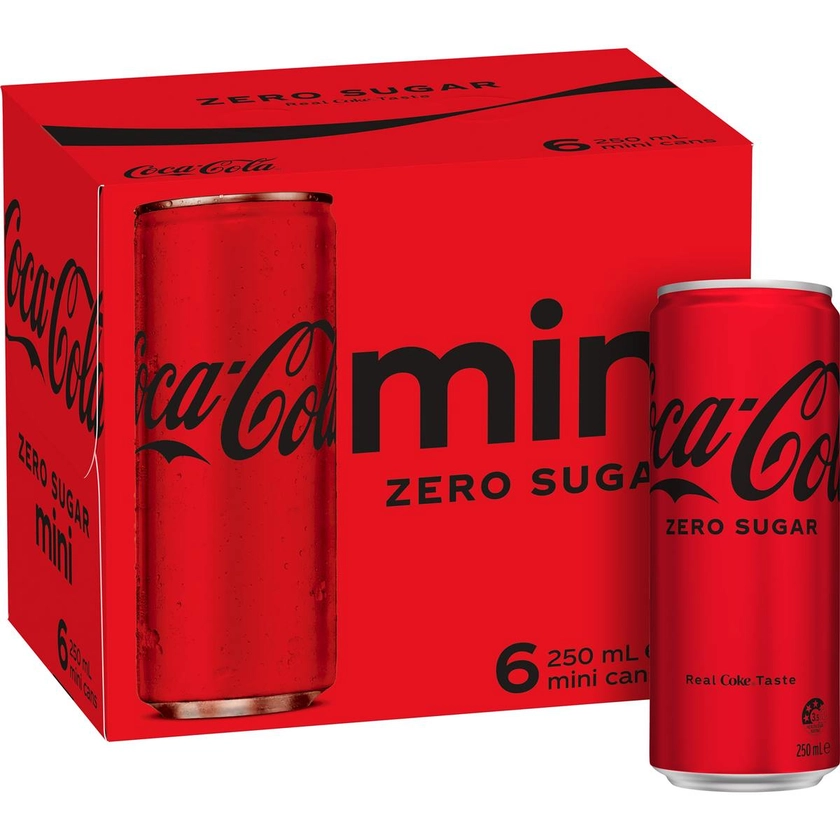 Coca - Cola Zero Sugar Soft Drink Mini Cans 6 x 250ml