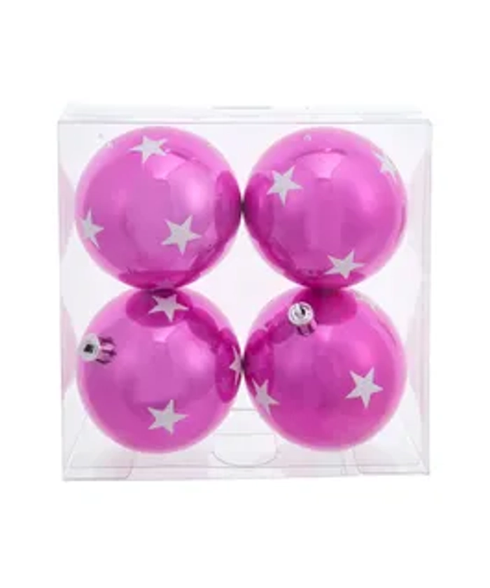 80MM Shatterproof Balls With Star Design Ornaments, 4-Piece Box