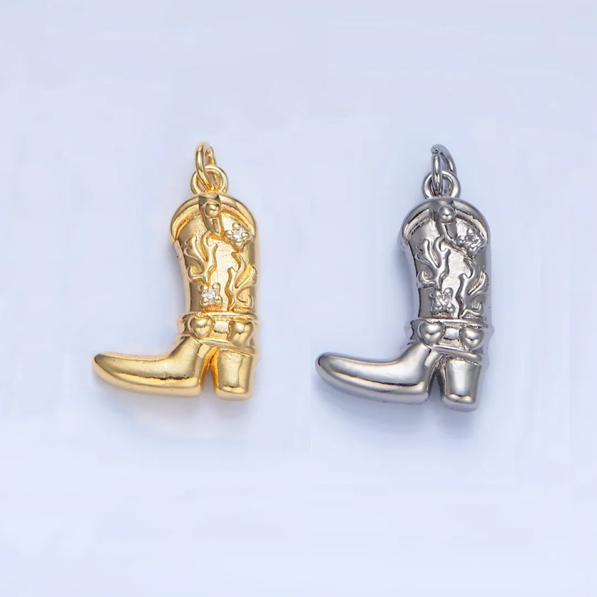 CZ High Heel Cowboy Boot 24K Gold Filled Shoe Charm in Gold & Silver X-928 - Etsy